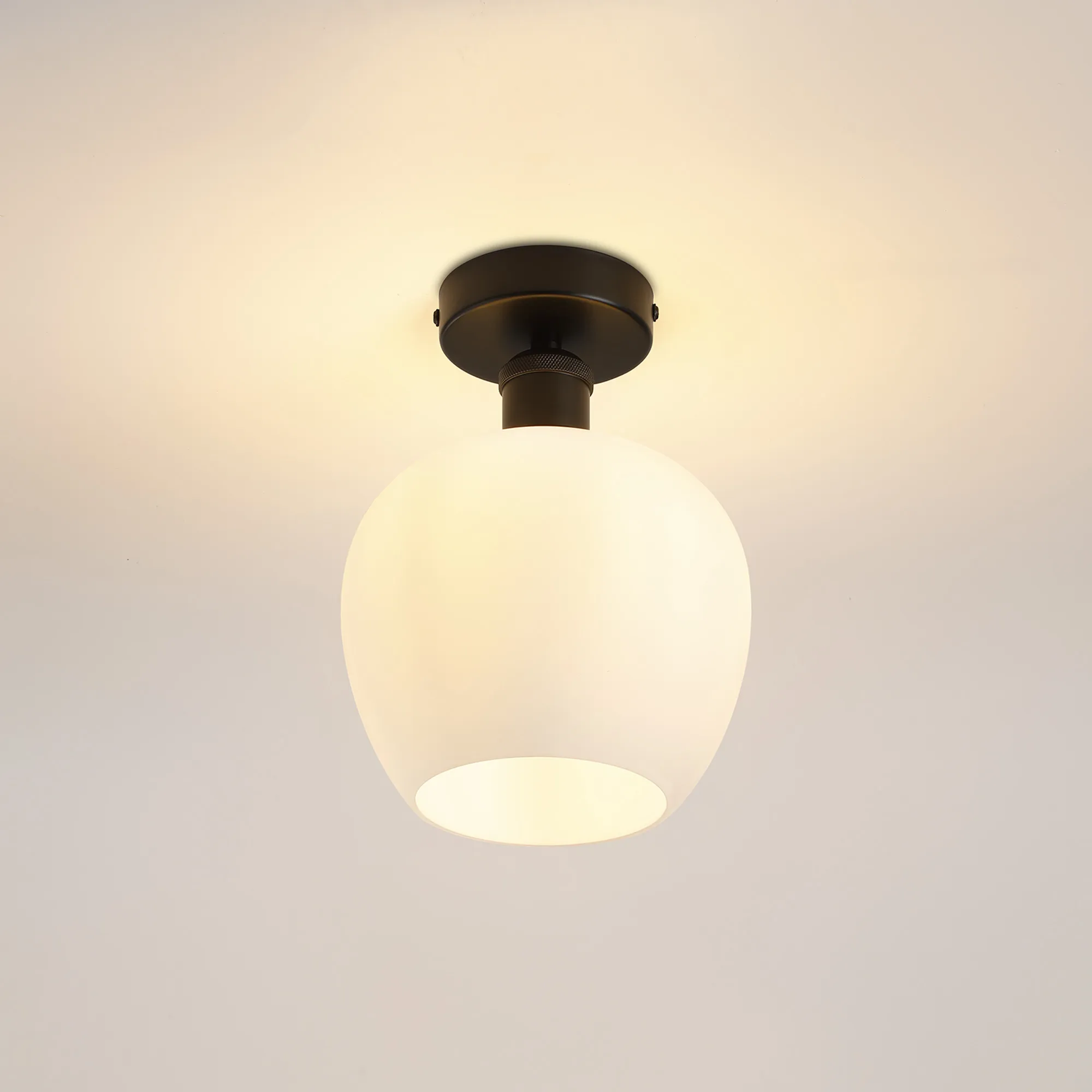 Cawdor Flush Fitting; 1 Light E27; Matt Black/Opal Wine Glass DK1123  Deco Cawdor